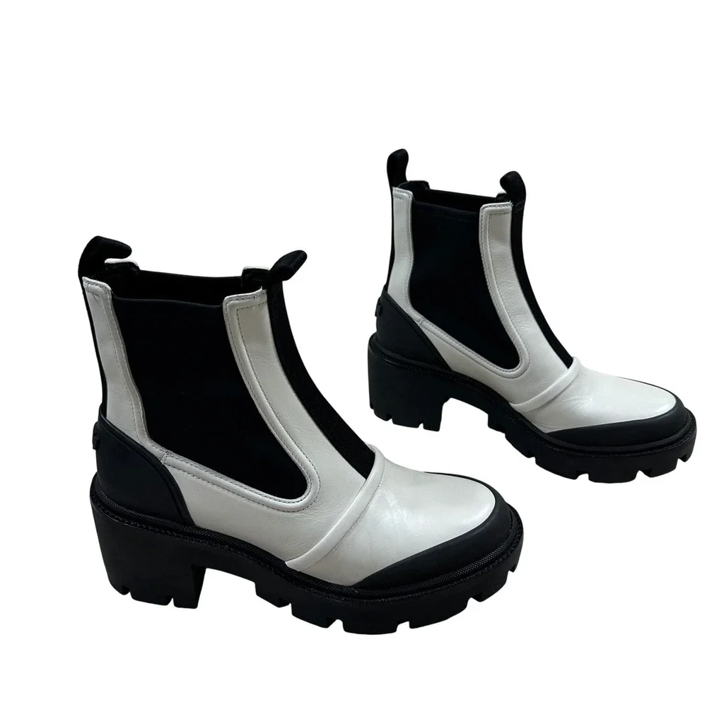 Tory Burch Black White Leather Lug Sole Chelsea Boots 8913 D23 Womens 8.5 NEW